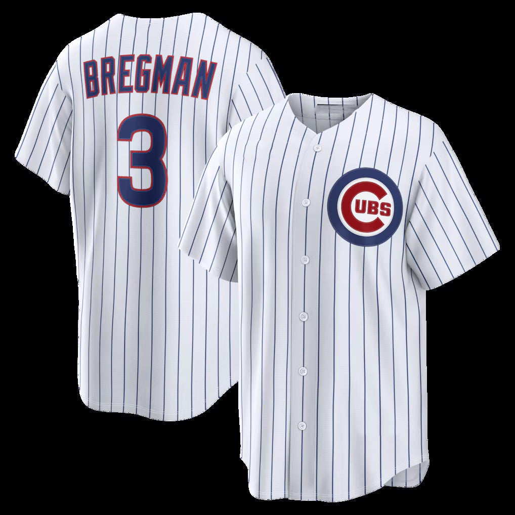 Chicago Cubs #3 Alex Bregman White Home Replica Stitched Baseball Jersey - Main View