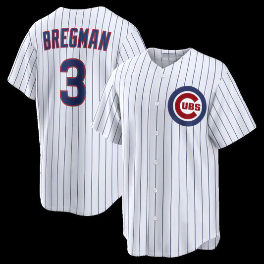 Chicago Cubs #3 Alex Bregman White Home Replica Stitched Baseball Jersey - Main View