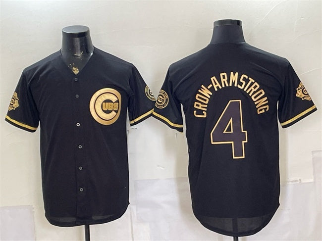 Chicago Cubs #4 Pete Crow-Armstrong Black Gold 150th Anniversary Patch Stitched Jersey - Main View