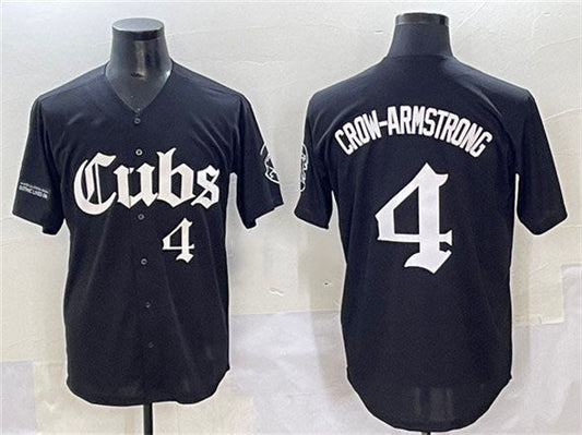 Chicago Cubs #4 Pete Crow-Armstrong Black 'Gothic North Side Edition' Vapor Premier Limited Stitched Baseball Jersey - Main View