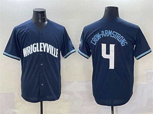 Chicago Cubs #4 Pete Crow-Armstrong Navy City Connect Stitched Baseball Jersey - Main View