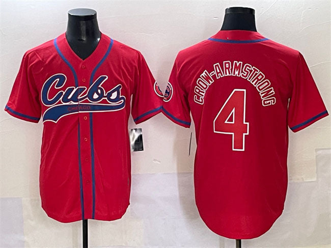 Chicago Cubs #4 Pete Crow-Armstrong Red Cool Base Stitched Baseball Jersey - Main View