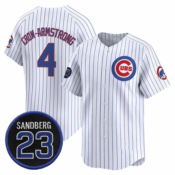 Chicago Cubs #4 Pete Crow-Armstrong White Pinstripe 'Ryne Sandberg Tribute' Vapor Limited V2 Stitched Baseball Jersey - Main View
