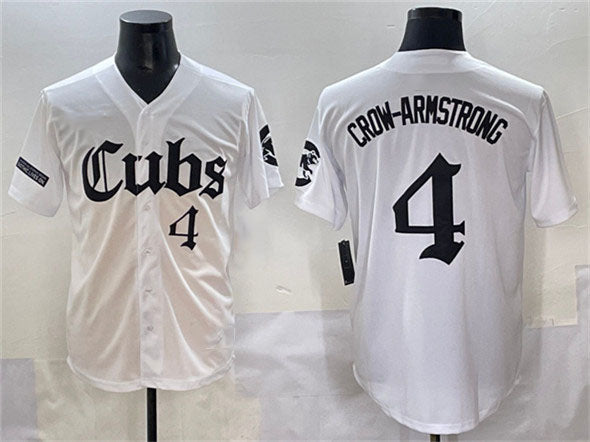 Chicago Cubs #4 Pete Crow-Armstrong White 'Gothic North Side Edition' Vapor Premier Limited Stitched Baseball Jersey - Main View