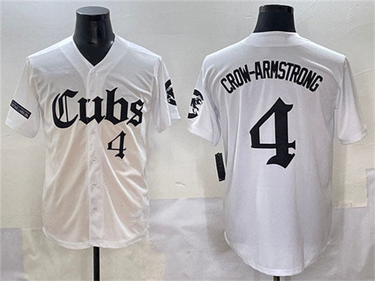 Chicago Cubs #4 Pete Crow-Armstrong White 'Gothic North Side Edition' Vapor Premier Limited Stitched Baseball Jersey - Main View