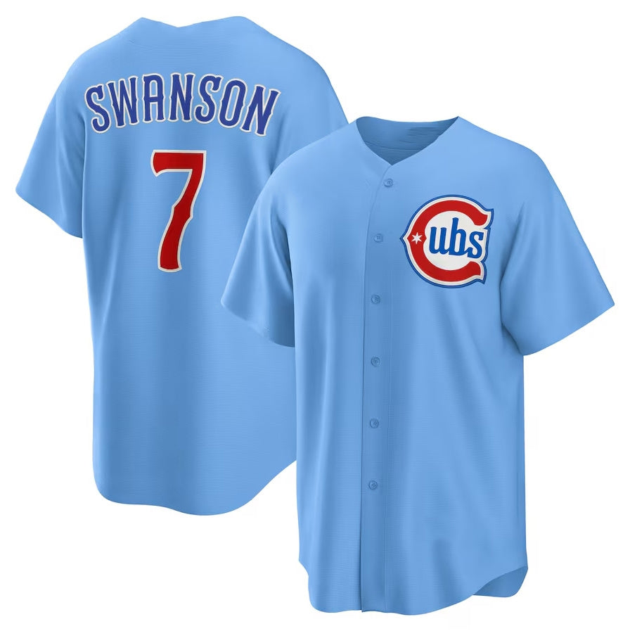 Chicago Cubs #7 Dansby Swanson 2nd Alternate Replica Player Jersey - Blue Stitched Baseball Jersey - Main View