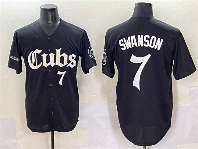Chicago Cubs #7 Dansby Swanson Black 'Gothic North Side Edition' Vapor Premier Limited Stitched Baseball Jersey - Main View