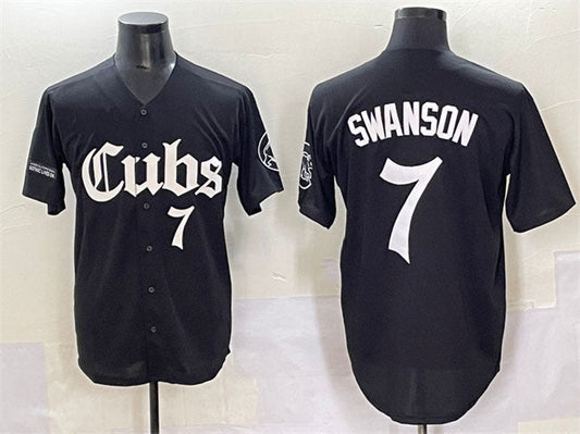 Chicago Cubs #7 Dansby Swanson Black 'Gothic North Side Edition' Vapor Premier Limited Stitched Baseball Jersey - Main View