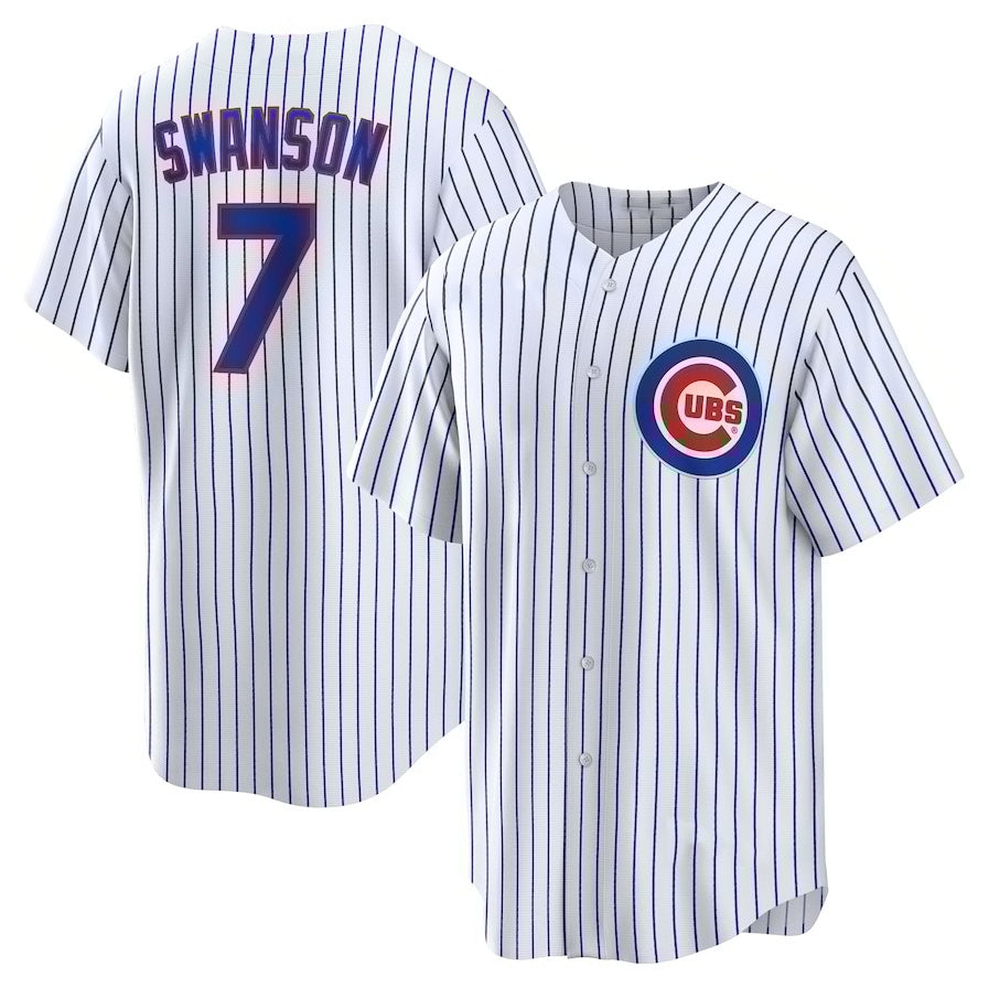 Chicago Cubs #7 Dansby Swanson Replica Player Jersey - White Stitched Baseball Jersey - Main View