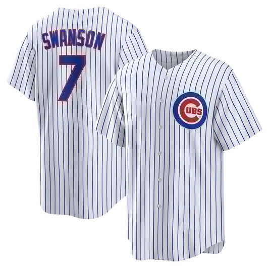 Chicago Cubs #7 Dansby Swanson Replica Player Jersey - White Stitched Baseball Jersey - Main View
