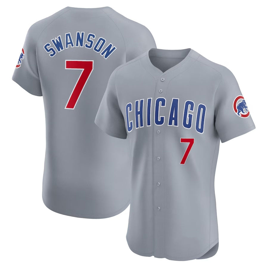 Chicago Cubs #7 Dansby Swanson Road Elite Player Jersey - Gray Stitched Baseball Jersey - Main View