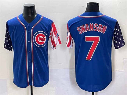Chicago Cubs #7 Dansby Swanson Royal 2025 Independence Day Vapor Premier Limited Stitched Baseball Jersey - Main View