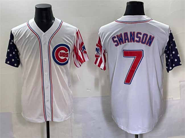 Chicago Cubs #7 Dansby Swanson White 2025 Independence Day Vapor Premier Limited Stitched Baseball Jersey - Main View