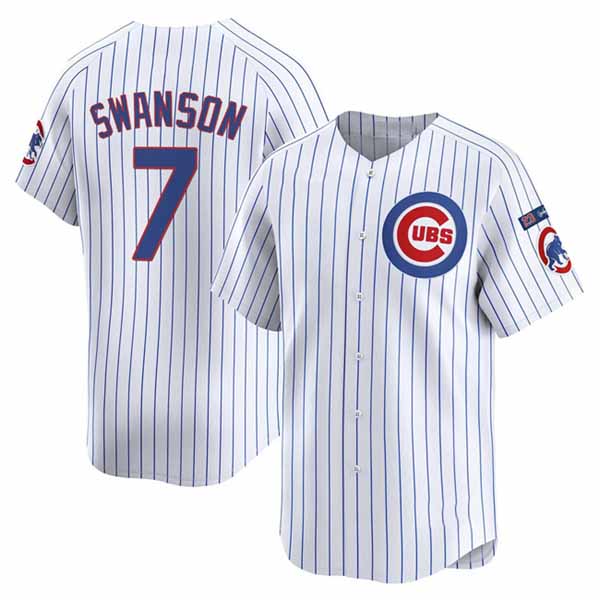 Chicago Cubs #7 Dansby Swanson White Pinstripe 'Ryne Sandberg Tribute' Vapor Limited V3 Stitched Baseball Jersey - Main View