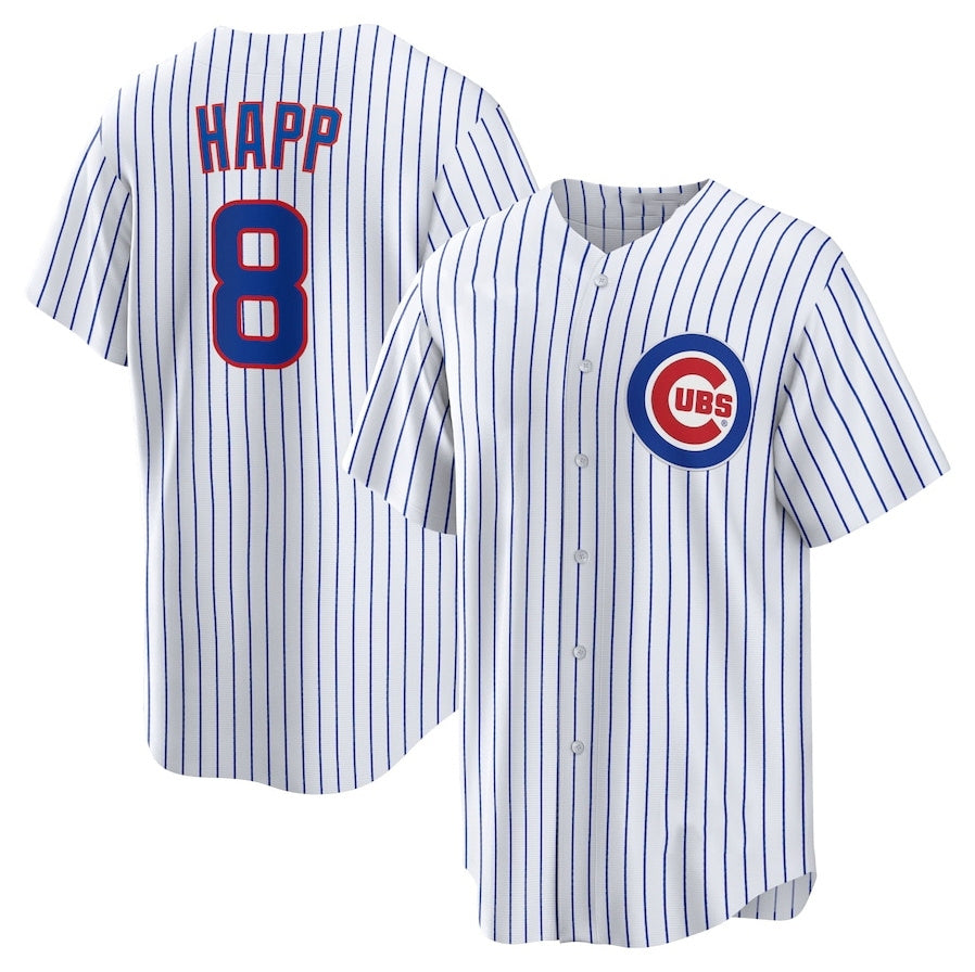 Chicago Cubs #8 Ian Happ Home Replica Jersey - White Stitched Baseball Jersey - Main View