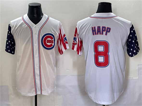 Chicago Cubs #8 Ian Happ White 2025 Independence Day Vapor Premier Limited Stitched Baseball Jersey - Main View