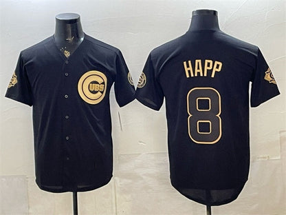 Chicago Cubs #8 lan Happ Black Gold 150th Anniversary Patch Stitched Jersey - Main View