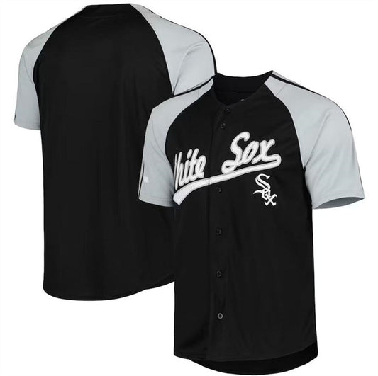 Chicago White Sox Black Stitches Button-Down Raglan Fashion Jersey Baseball Jerseys - Main View