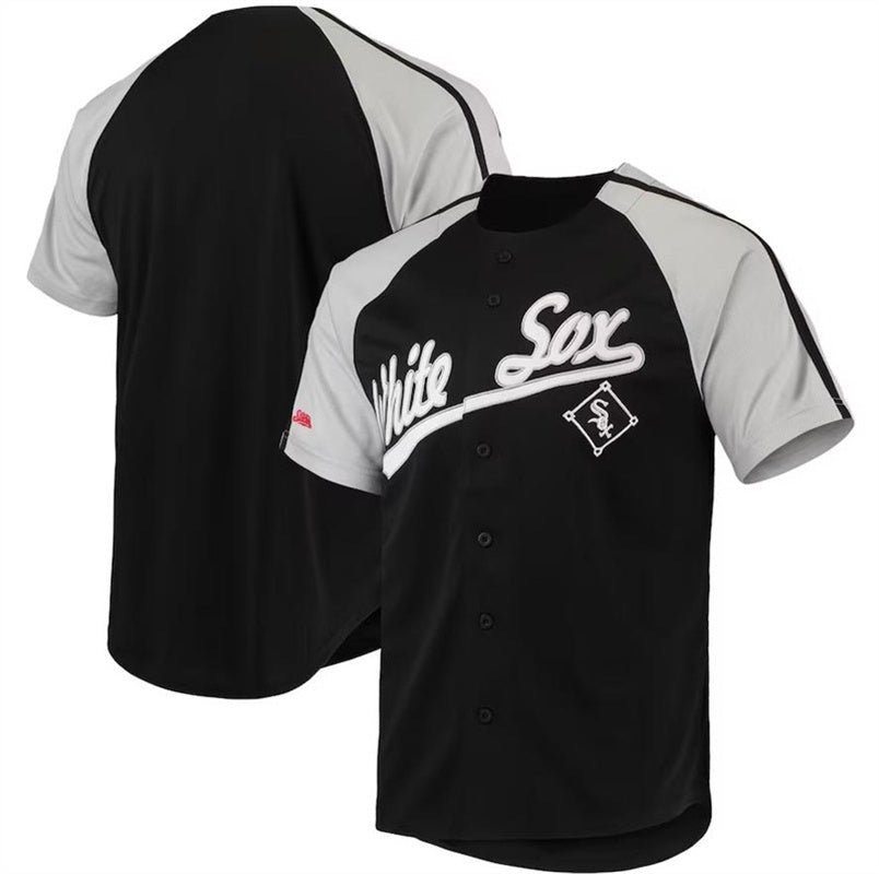 Chicago White Sox Black Stitches Button-Down Raglan Replica Jersey Baseball Jerseys - Main View