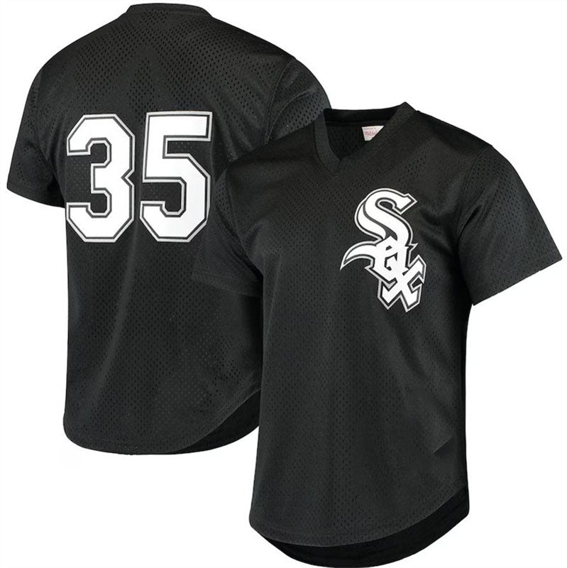 Chicago White Sox #35 Frank Thomas Black Mitchell & Ness Cooperstown Mesh Batting Practice Jersey Baseball Jerseys - Main View