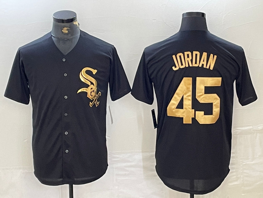 Chicago White Sox #45 Michael Jordan Black Gold Cool Base Stitched Baseball Jersey - Main View