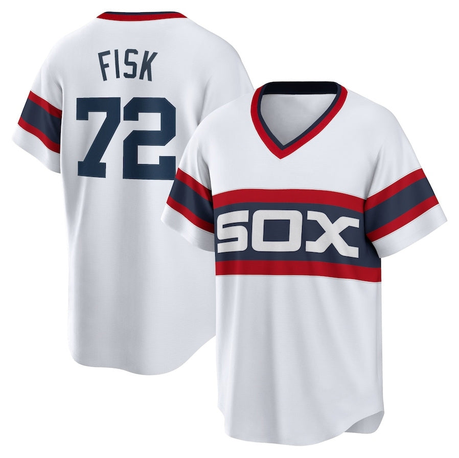 Chicago White Sox #72 Carlton Fisk Home Cooperstown Collection Team Player Jersey - White Stitched Baseball Jersey - Main View