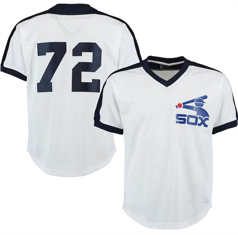 Chicago White Sox #72 Carlton Fisk White Mitchell & Ness Cooperstown Mesh Batting Practice Jersey - Main View