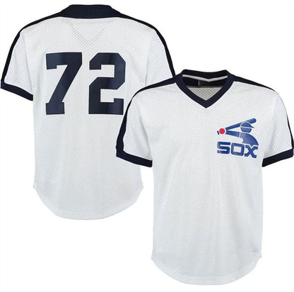 Chicago White Sox #72 Carlton Fisk White Mitchell & Ness Cooperstown Mesh Batting Practice Jersey - Main View
