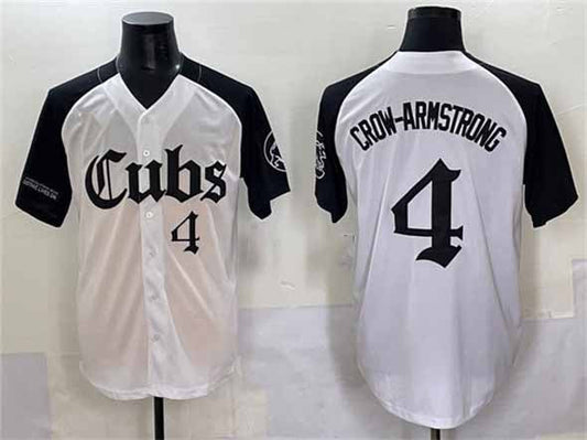 Chicago Cubs #4 Pete Crow-Armstrong White Black 'Gothic North Side Edition' Vapor Premier Limited Stitched Baseball Jersey - Main View
