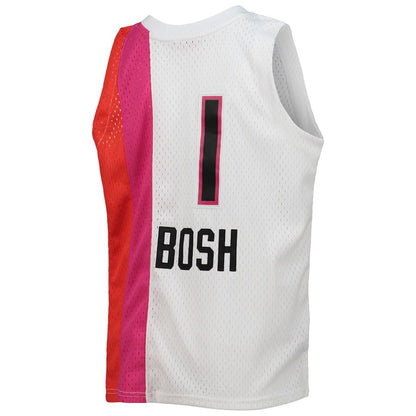 M.Heat #1 Chris Bosh Mitchell & Ness 2011-12 Hardwood Classics Swingman Jersey White Stitched American Basketball Jersey - Main View