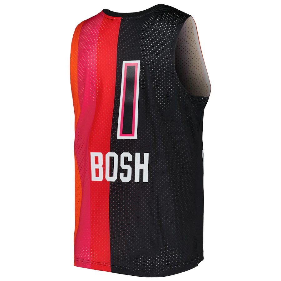 M.Heat #1 Chris Bosh Mitchell & Ness Hardwood Classics 2011-12 Split Swingman Jersey BlackRed Stitched American Basketball Jersey - Main View