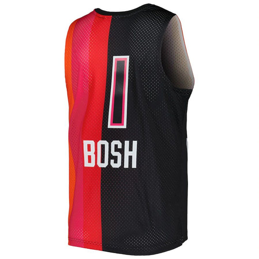 M.Heat #1 Chris Bosh Mitchell & Ness Hardwood Classics 2011-12 Split Swingman Jersey BlackRed Stitched American Basketball Jersey - Main View