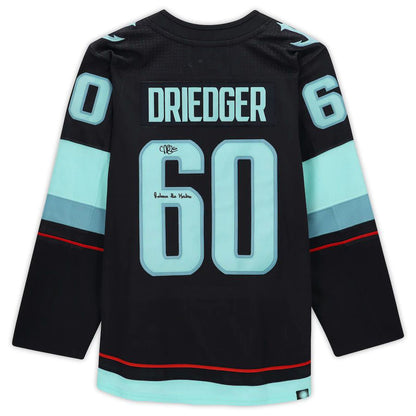 S.Kraken #60 Chris Driedger Fanatics Authentic Autographed with Inaugural Season Jersey Patch with Release the Kraken Inscription  Blue Stitched American Hockey Jerseys - Main View