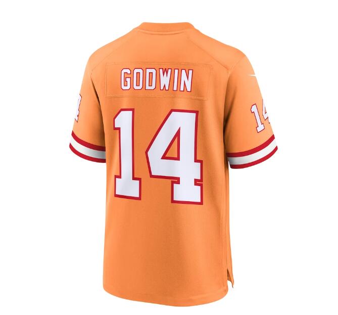 TB.Buccaneers #14 Chris Godwin Throwback Game Jersey - Orange Stitched American Football Jerseys - Main View