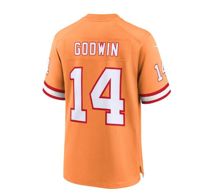 TB.Buccaneers #14 Chris Godwin Throwback Game Jersey - Orange Stitched American Football Jerseys - Main View