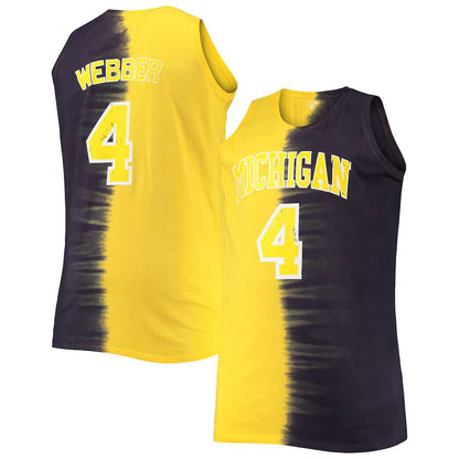 M.Wolverines #4 Chris Webber Mitchell & Ness Big & Tall Player Tie-Dye Jersey Navy Maize Stitched American College Jerseys - Main View
