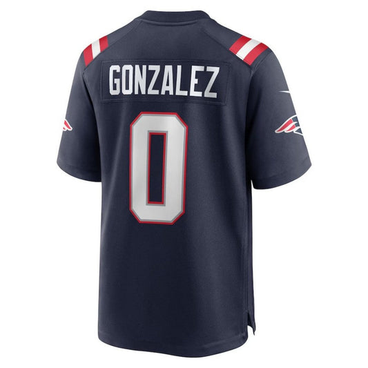 NE.Patriots #0 Christian Gonzalez Navy Game Jersey Stitched American Football Jerseys - Main View