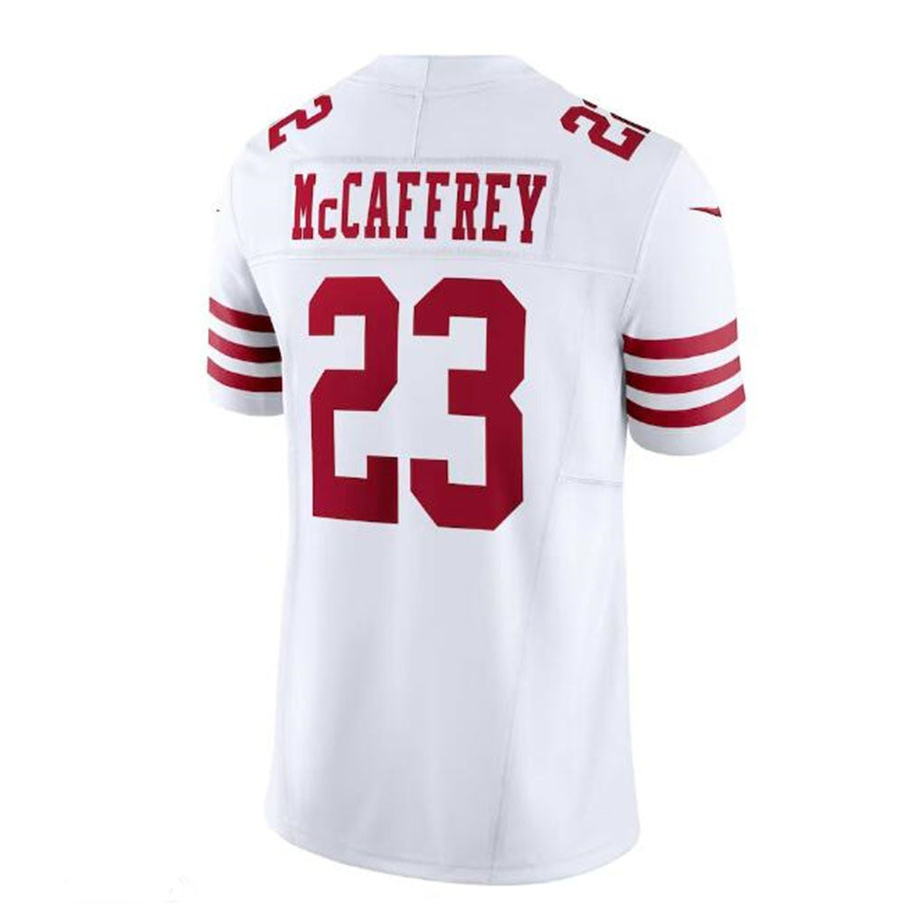 SF. 49ers #23 Christian McCaffrey  Vapor F.U.S.E. Limited Jersey - White Stitched American Football Jersey - Main View