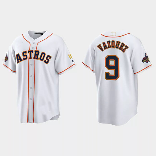 #9 Christian Vazquez Houston Astros 2023 Gold Program Jersey ¨C White Stitches Baseball Jerseys - Main View
