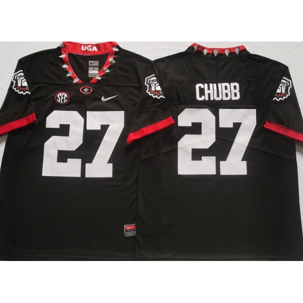 G.Bulldogs #27 Nick Chubb Black Stitched American College Jerseys - Main View