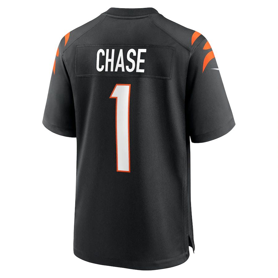 C.Bengals #1 Ja'Marr Chase Black 2021 Draft First Round Pick No. 5 Game Jersey Stitched American Football Jerseys - Main View