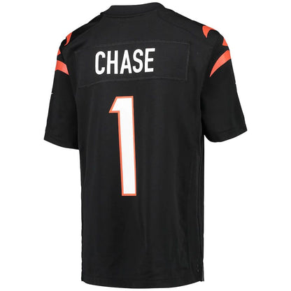 C.Bengals #1 Ja'Marr Chase Black Game Jersey Stitched American Football Jerseys - Main View
