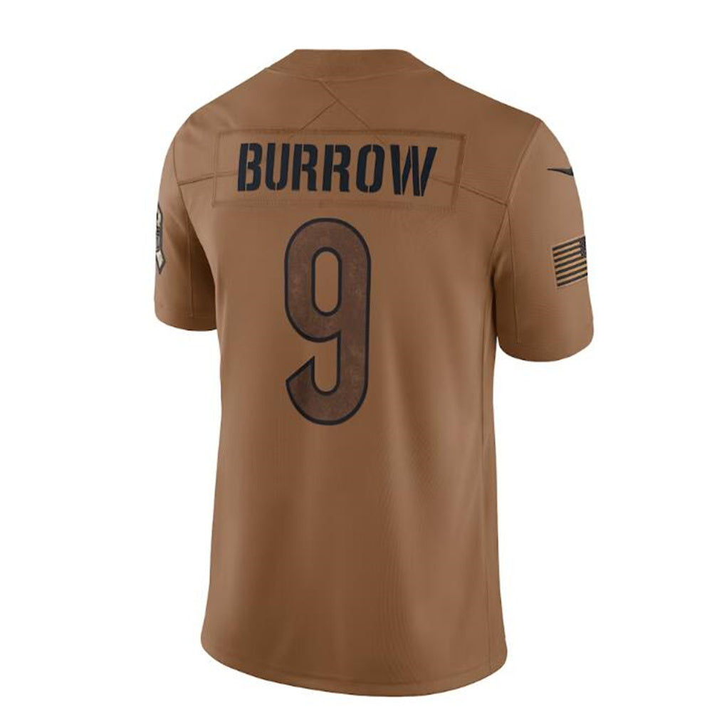 C.Bengals #9 Joe Burrow Brown 2023 Salute To Service Limited Jersey Stitched American Football Jerseys - Main View