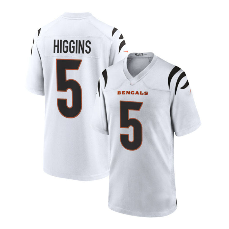 C.Bengals #5 Tee Higgins Game Jersey - White Stitched American Football Jerseys - Main View