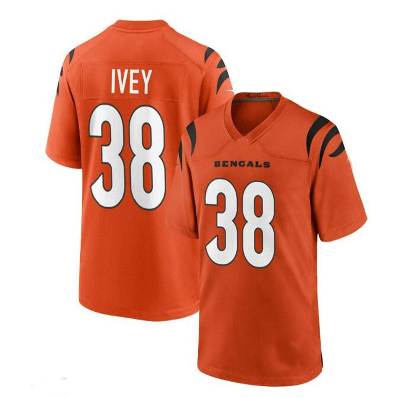 C.Bengals #38 DJ Ivey Game Jersey - Orange Stitched American Football Jerseys - Main View