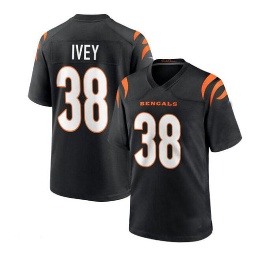 C.Bengals #38 DJ Ivey Game Jersey - Black Stitched American Football Jerseys - Main View
