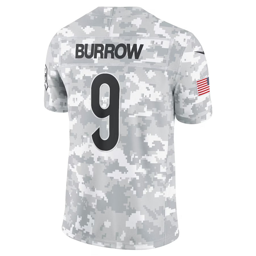 C.Bengals #9 Joe Burrow Arctic Camo 2024 Salute to Service Limited Stitched American Football Jerseys - Main View