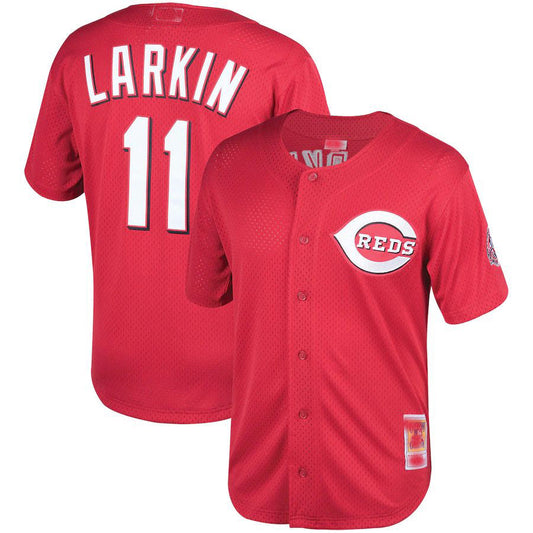 Cincinnati Reds #11 Barry Larkin Mitchell & Ness Red Throwback Cooperstown Mesh Batting Practice Jersey Baseball Jerseys - Main View