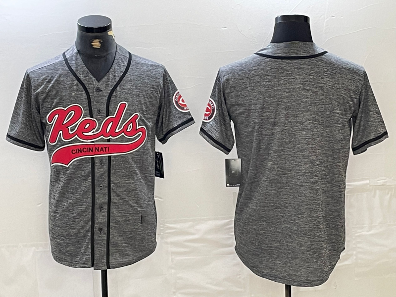 Cincinnati Reds Blank Grey Gridiron Cool Base Stitched Baseball Jersey - Main View