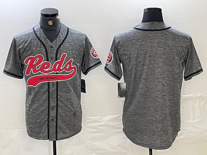 Cincinnati Reds Blank Grey Gridiron Cool Base Stitched Baseball Jersey - Main View